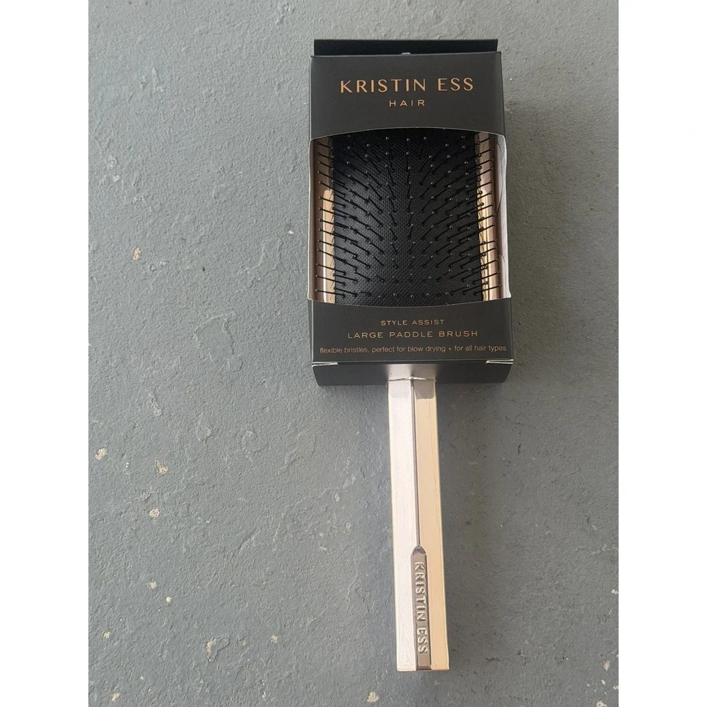 New Kristin Ess Large Gold Paddle Style Assist Hairbrush
